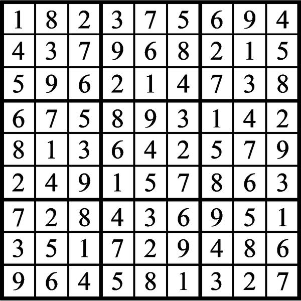 Answers to Previous Sudoku Puzzle